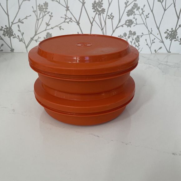 Lot of 2 Vintage Tupperware #1207-44 Orange Seal N Serve Plate N' Bowl Combo - Picture 2 of 9